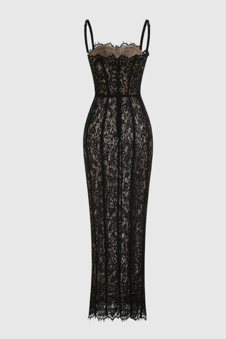Jalana Lace Corset Midi Dress - Black