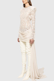 Jonella Sequin Embellished Lace Dreaped Mini Dress