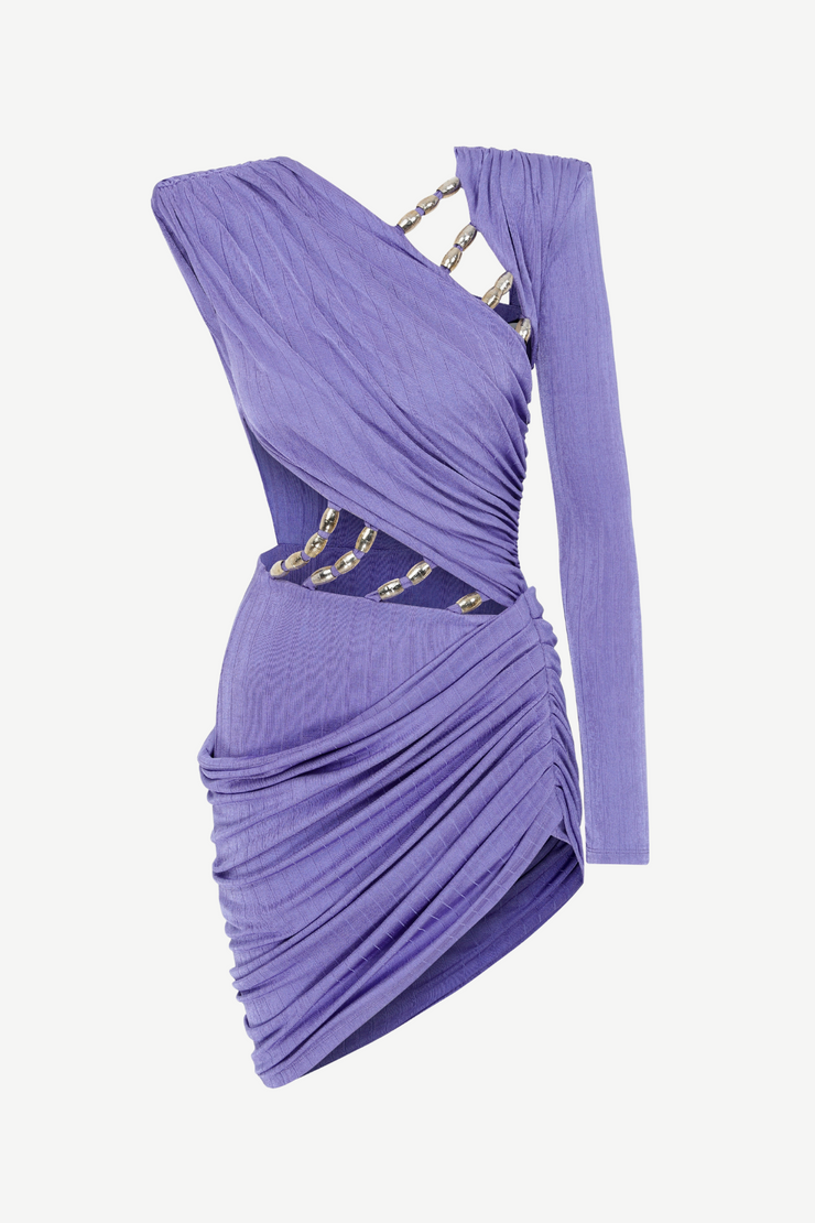 Joyco Asymmetric One Shoulder Embellished Mini Dress