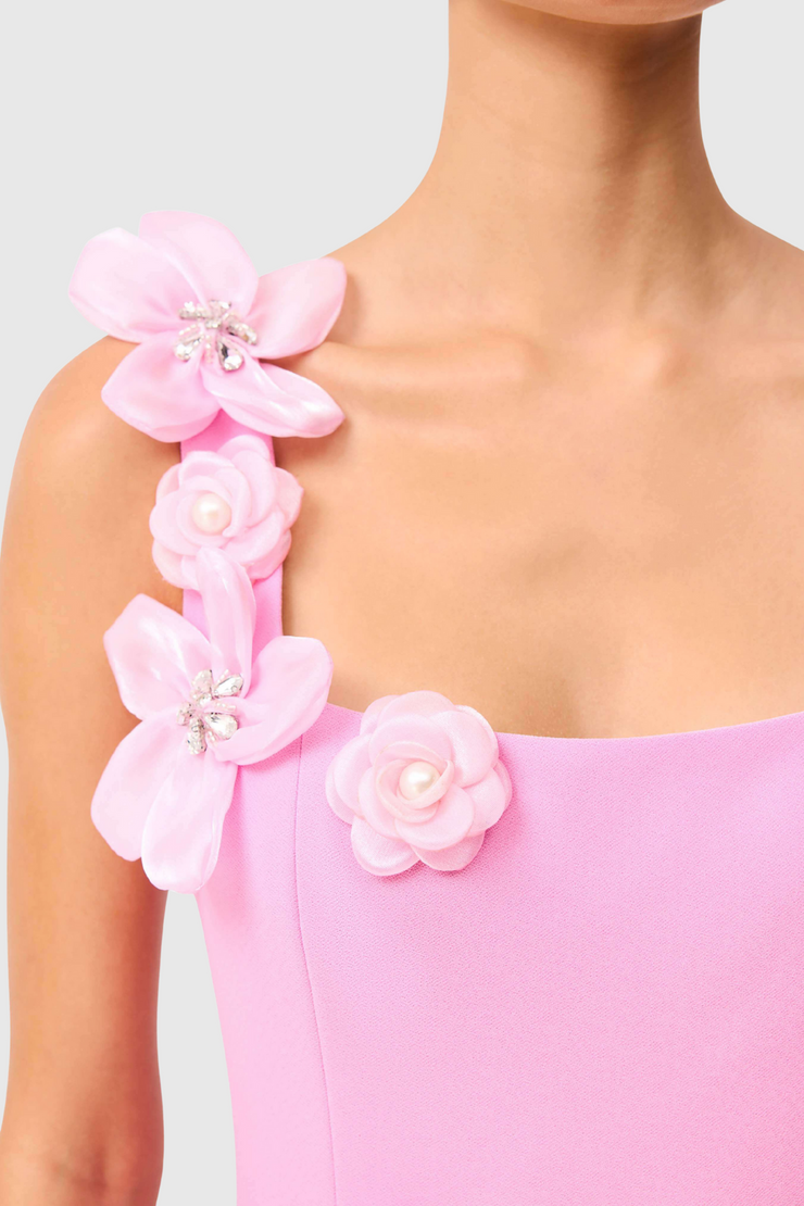 Kaprisha Floral Appliqu¨¦ Embellished Midi Dress - Pink