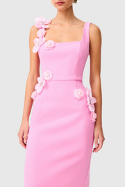 Kaprisha Floral Appliqu¨¦ Embellished Midi Dress - Pink