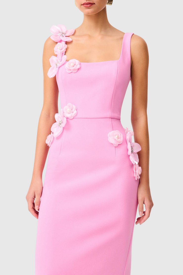 Kaprisha Floral Appliqu¨¦ Embellished Midi Dress - Pink