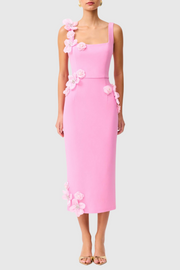 Kaprisha Floral Appliqu¨¦ Embellished Midi Dress - Pink
