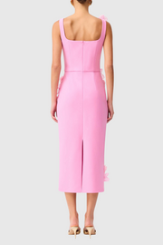 Kaprisha Floral Appliqu¨¦ Embellished Midi Dress - Pink