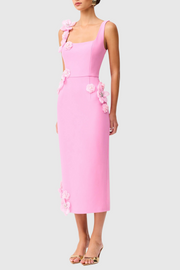 Kaprisha Floral Appliqu¨¦ Embellished Midi Dress - Pink