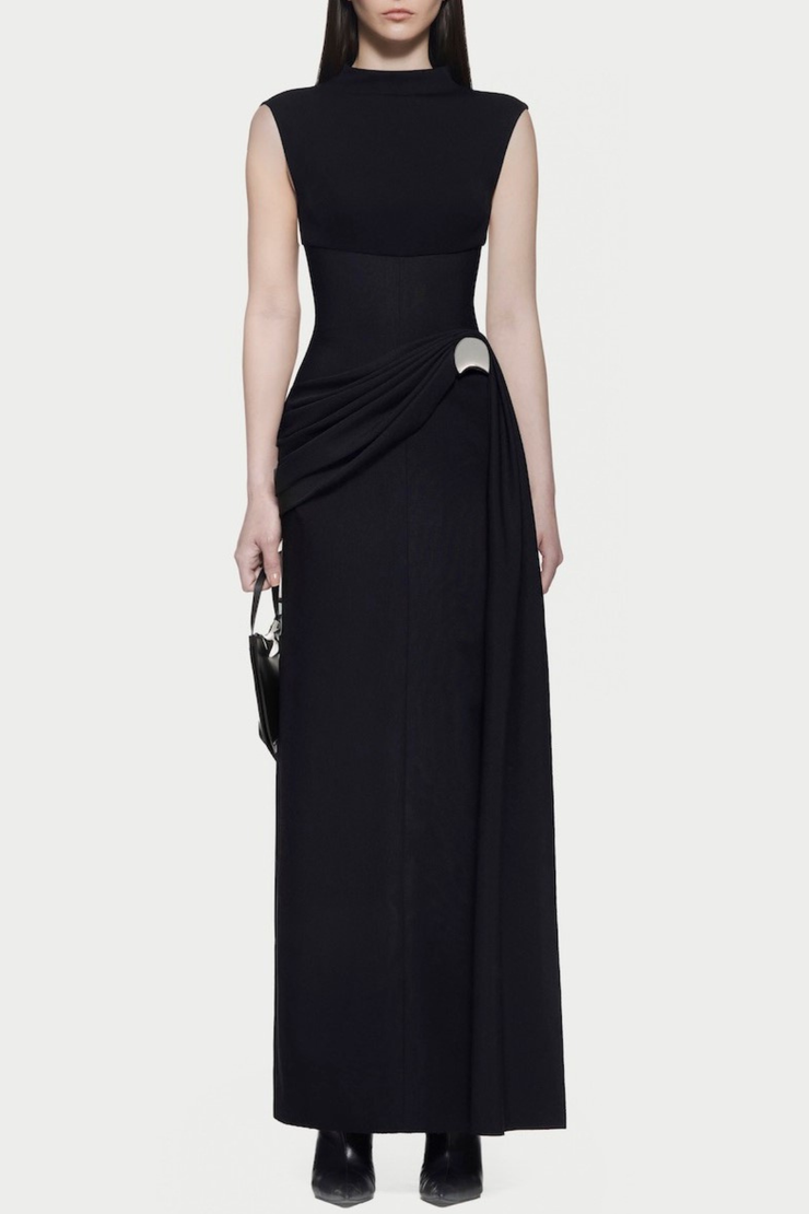 Kayra Sleeveless Draped Maxi Dress - Black