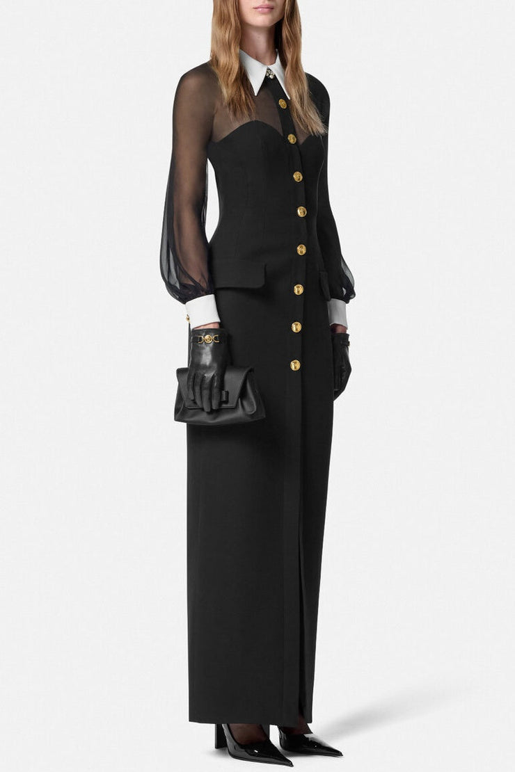 Krista Mesh Buttoned Maxi Shirt Dress