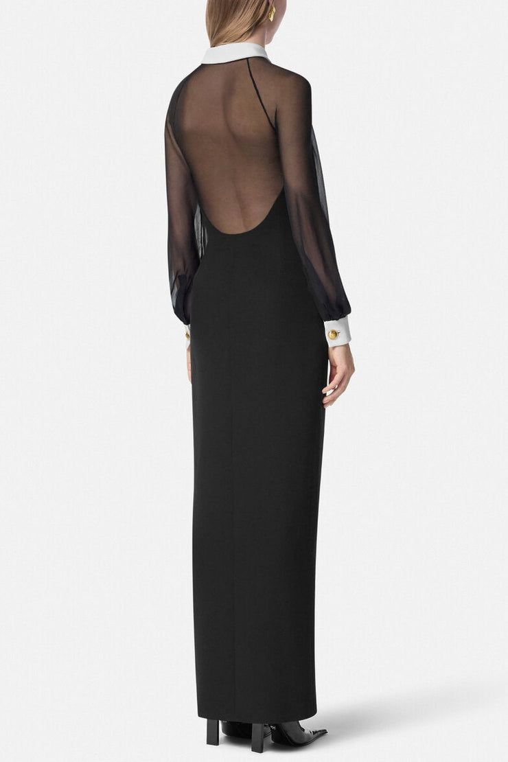 Krista Mesh Buttoned Maxi Shirt Dress