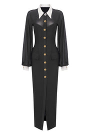 Krista Mesh Buttoned Maxi Shirt Dress