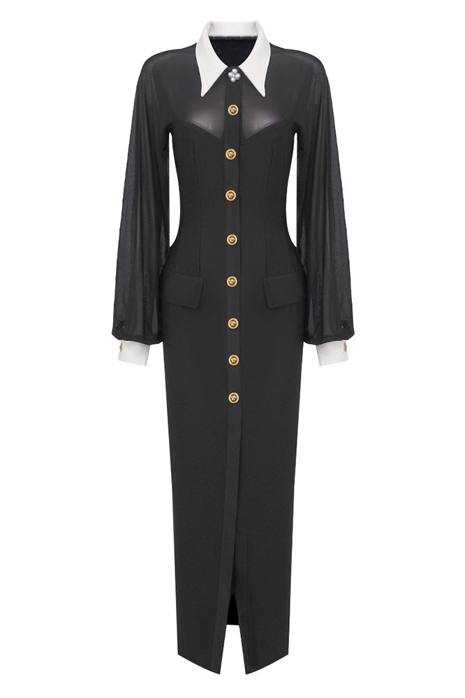 Krista Mesh Buttoned Maxi Shirt Dress