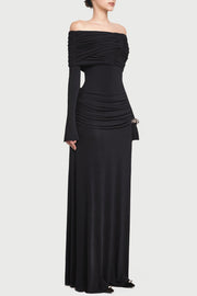 Lekeisha Off Shoulder Draped Maxi Dress - Black