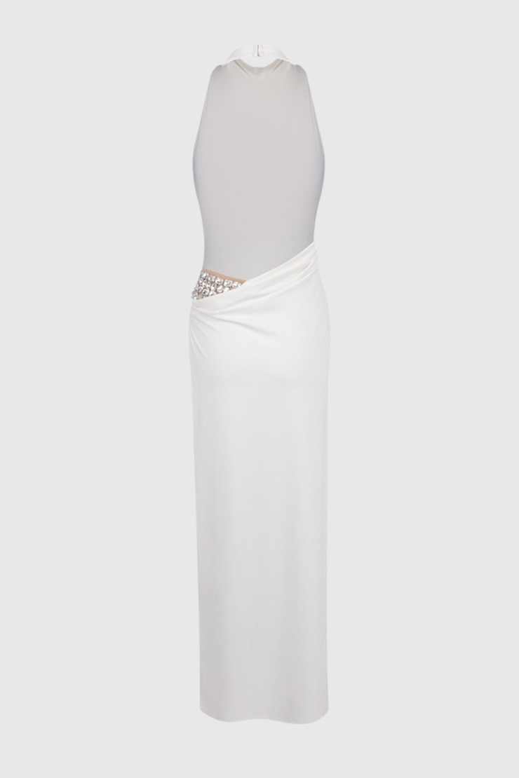 Leosan Halter Diamante Backless Maxi Dress