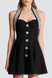 Leticia Crystal Halter Mini Bandage Dress