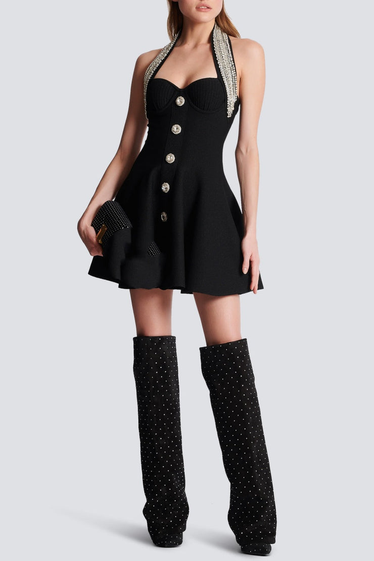 Leticia Crystal Halter Mini Bandage Dress