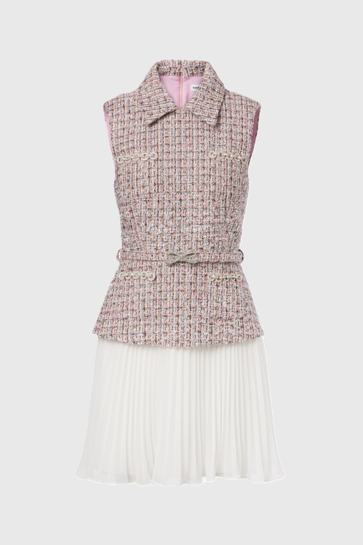 Lianne Tweed Sleeveless Pleated Mini Dress