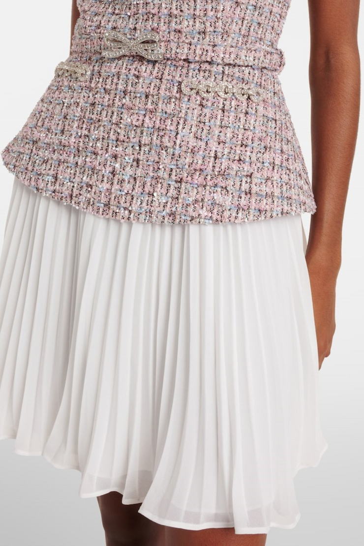 Lianne Tweed Sleeveless Pleated Mini Dress