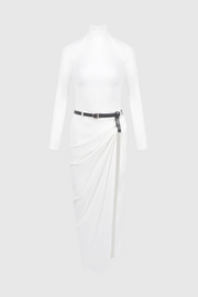 Lombe Ruched Belted Split Maxi Dress