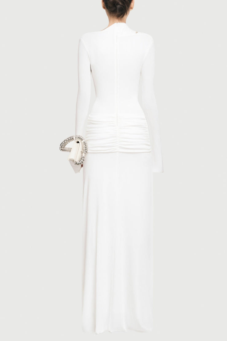 Lysander Asymmetrical Drape Cutout Maxi Dress - White