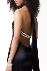 Maelis Pearl Satin Halter Maxi Dress - Black