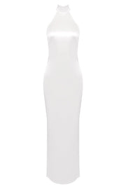 Maelis Pearl Satin Halter Maxi Dress - White