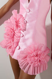 Magezi Satin Floral Halter Mini Dress