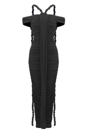Maisie Off Shoulder Rope Ruched Maxi Dress - Black