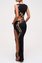 Mateo Snake Print Cutout Maxi Dress