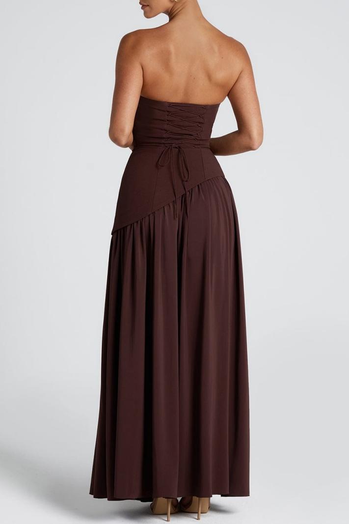Miloni Strapless Split Maxi Dress - Brown