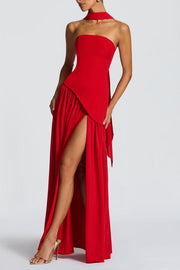 Miloni Strapless Split Maxi Dress - Red