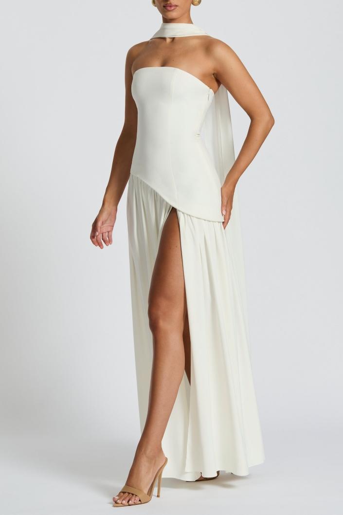 Miloni Strapless Split Maxi Dress - White