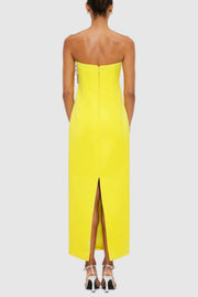 Mimoza Floral Appliqué Strapless Midi Dress - Yellow