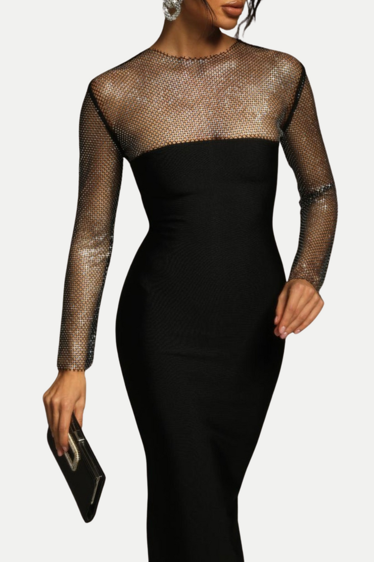 Mulato Crystal Mesh Midi Bandage Dress