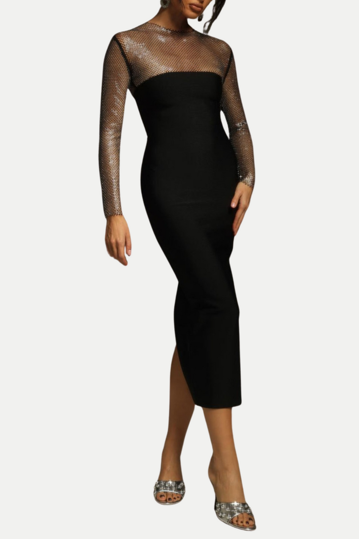 Mulato Crystal Mesh Midi Bandage Dress