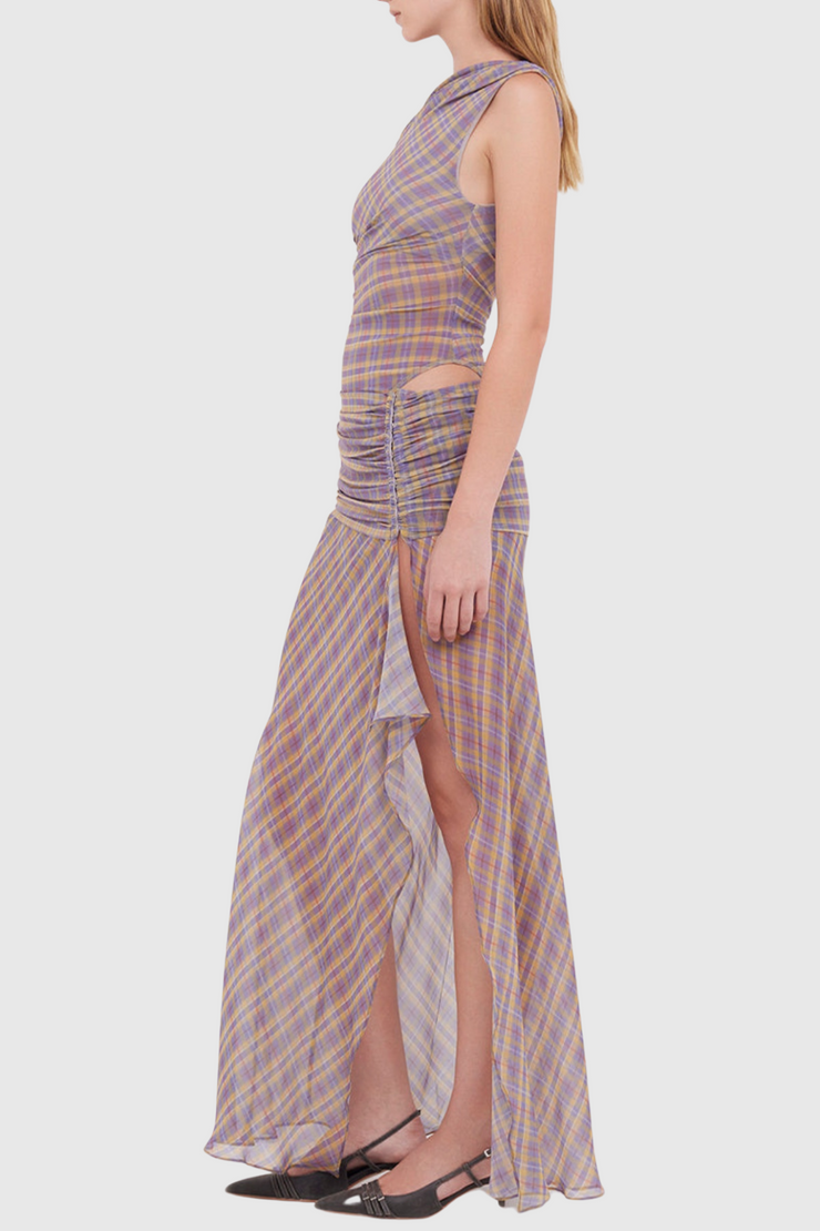 Nashira One Shoulder Asymmetric Ruched Maxi Dress