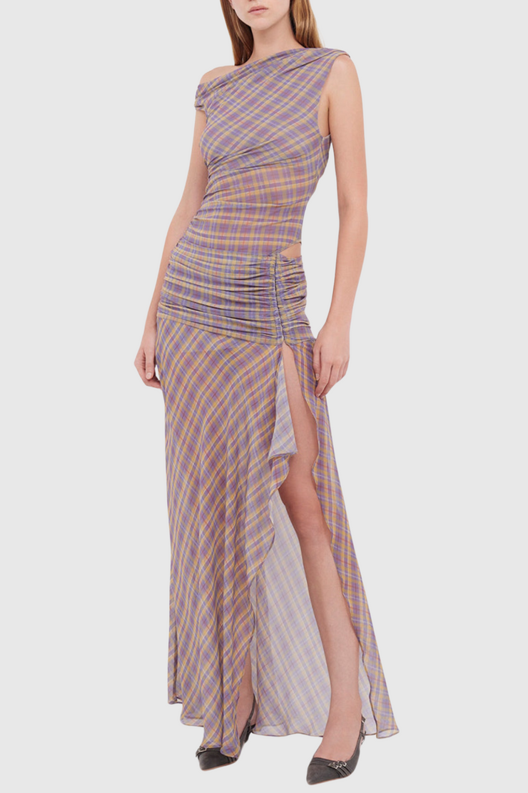 Nashira One Shoulder Asymmetric Ruched Maxi Dress