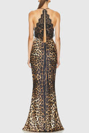 Natsu Halter Lace Leopard Maxi Dress