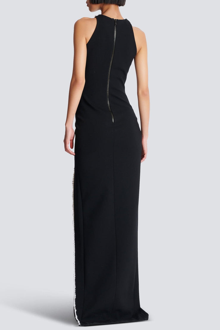 Nikkol Face Motif Pearl Embellished Split Maxi Bandage Dress