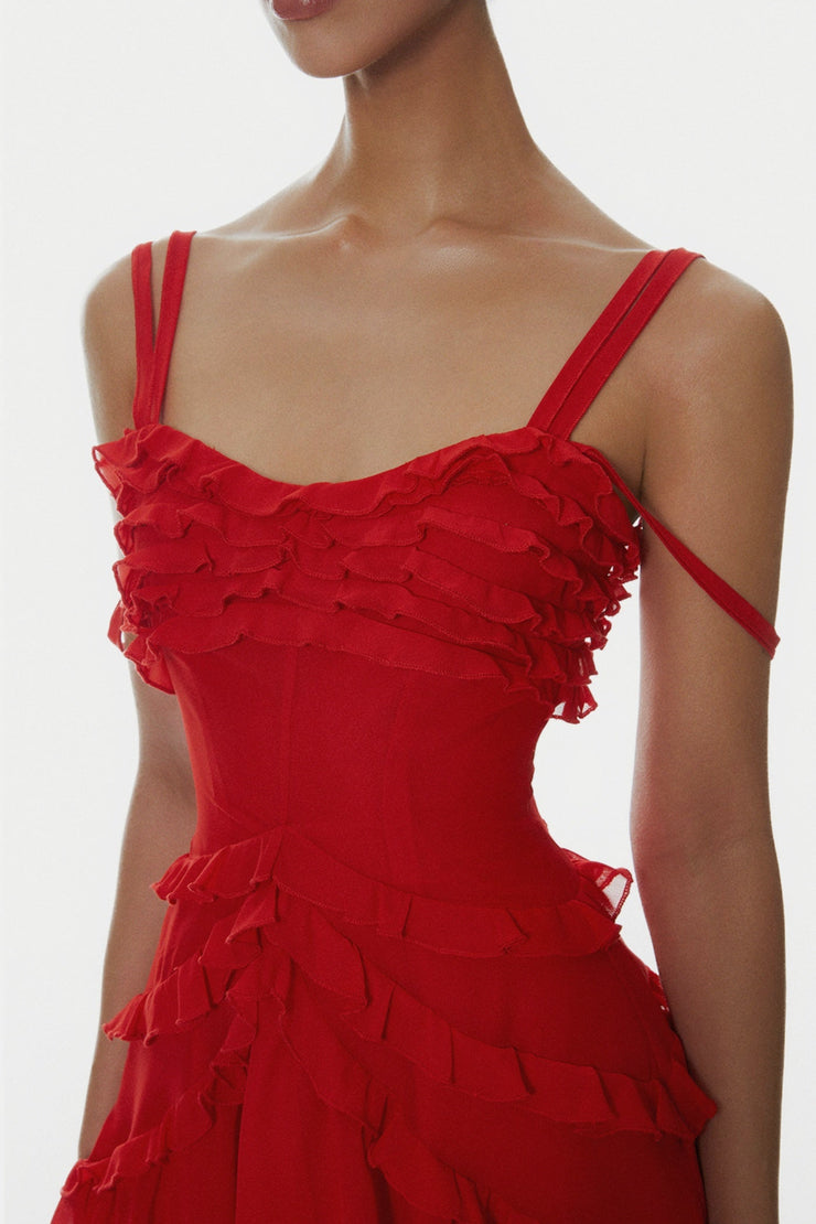 Nirva Off Shoulder Ruffle Mini Dress - Wine