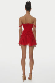 Nirva Off Shoulder Ruffle Mini Dress - Wine