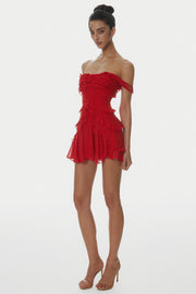 Nirva Off Shoulder Ruffle Mini Dress - Wine