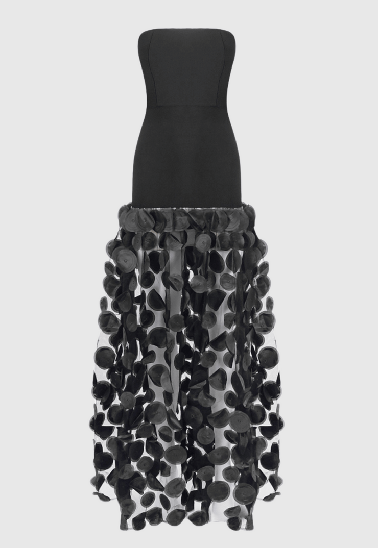 Nodin Strapless Dot Mesh Maxi Dress - Black