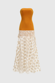 Nodin Strapless Dot Mesh Maxi Dress - Orange