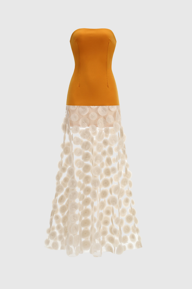 Nodin Strapless Dot Mesh Maxi Dress - Orange