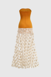 Nodin Strapless Dot Mesh Maxi Dress - Orange