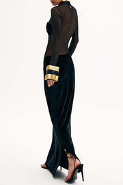 Novalee Mesh Long Sleeve Velvet Maxi Dress