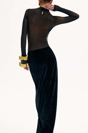 Novalee Mesh Long Sleeve Velvet Maxi Dress