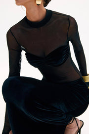 Novalee Mesh Long Sleeve Velvet Maxi Dress