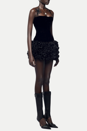 Nuala Strapless Floral Mini Dress - Black