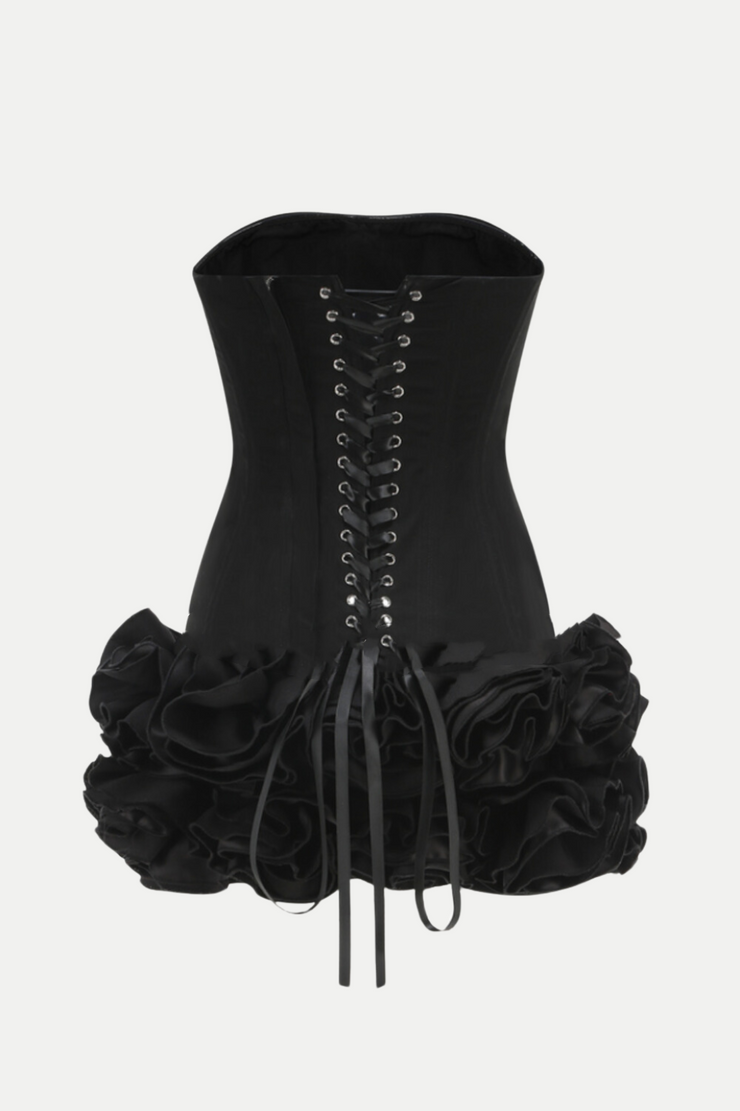 Nuala Strapless Floral Mini Dress - Black