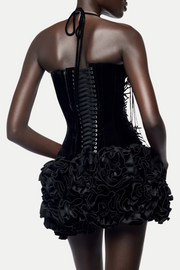 Nuala Strapless Floral Mini Dress - Black